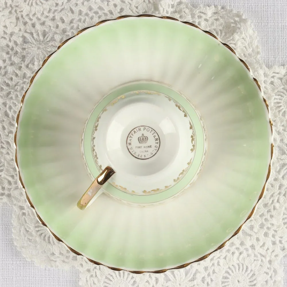 Vintage Mayfair Pottery Fine Bone China 22K Gold Teacup & Saucer
